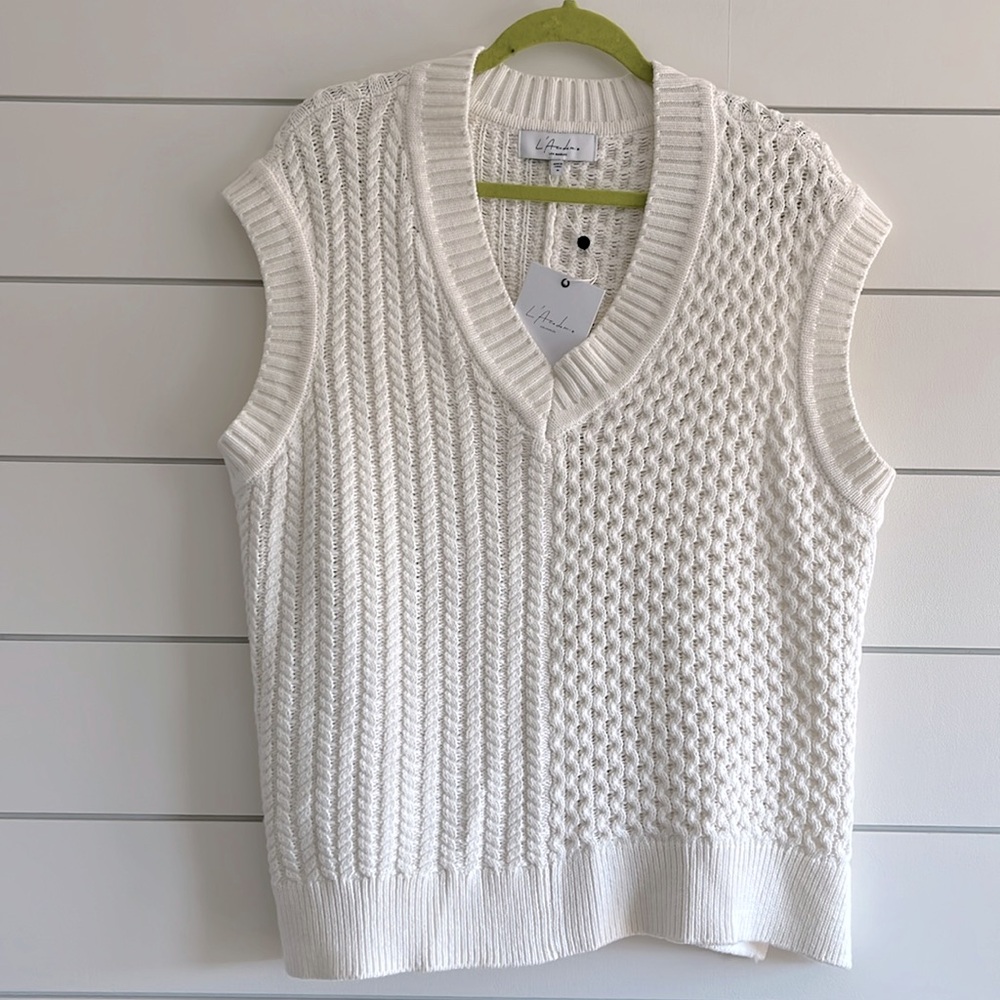 L'Academie Cream V-Neck Sweater